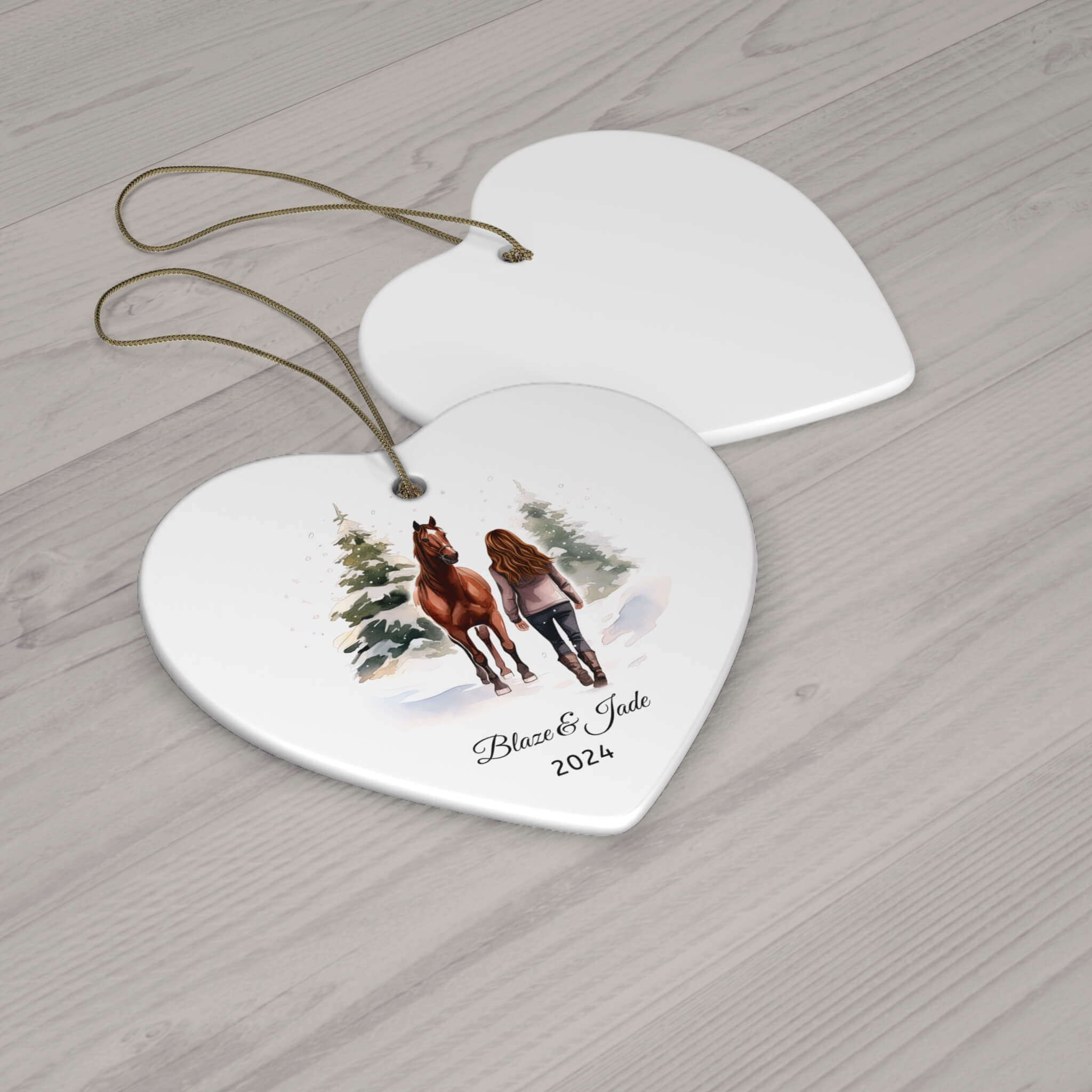 Personalized Horse & Girl Winter Ornament (4 Shapes)