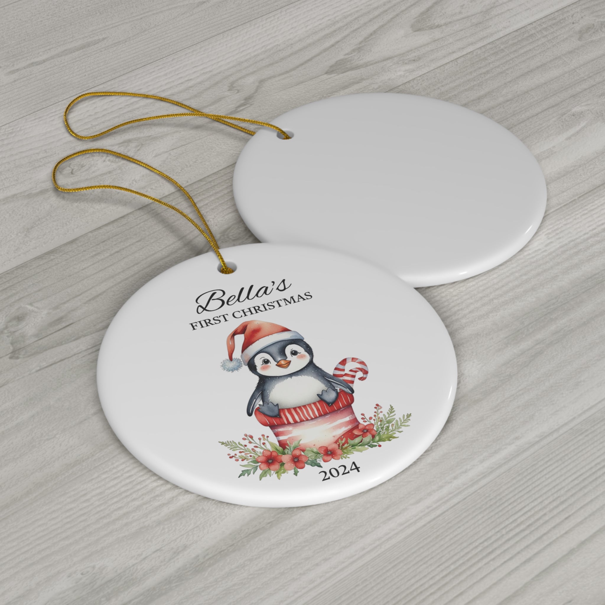 Personalized Baby's First Christmas Penguin Ornament