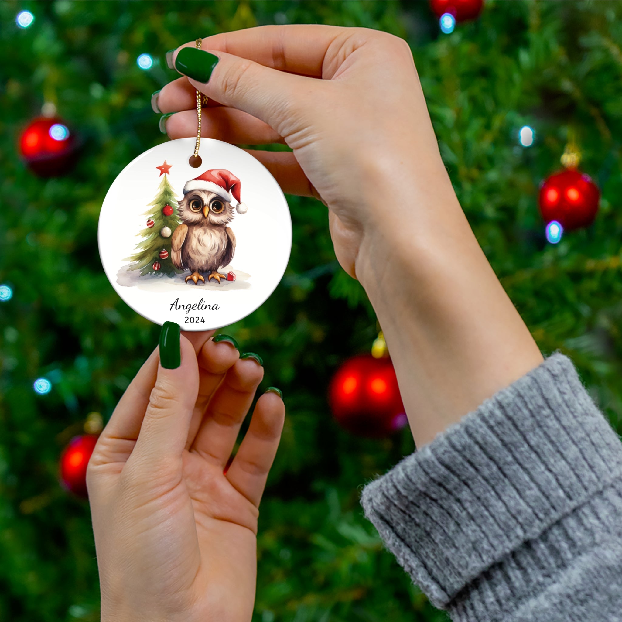 Personalized Owl with Christmas Tree Ornament