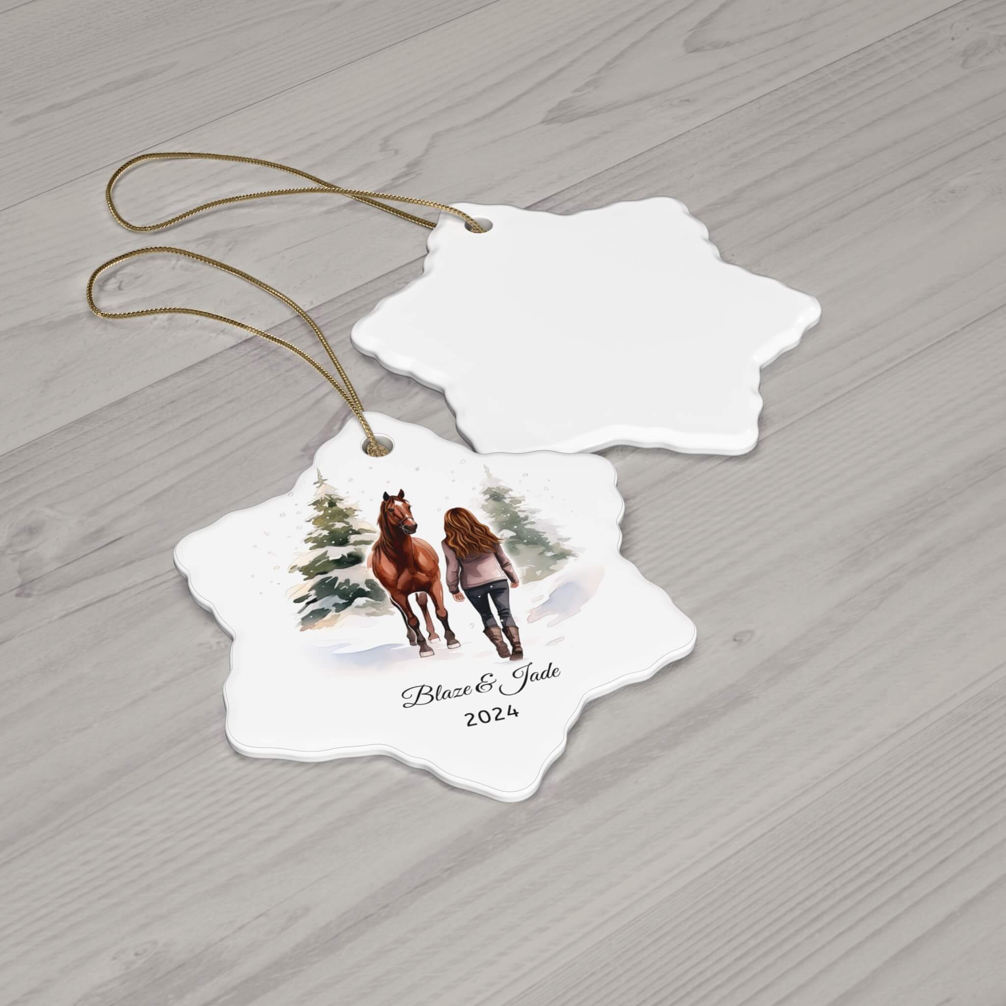 Personalized Horse & Girl Winter Ornament (4 Shapes)