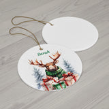 Personalized Moose with Snowy Forest Ornament