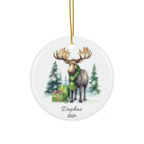 Personalized Moose & Snowy Trees Watercolour Ornament