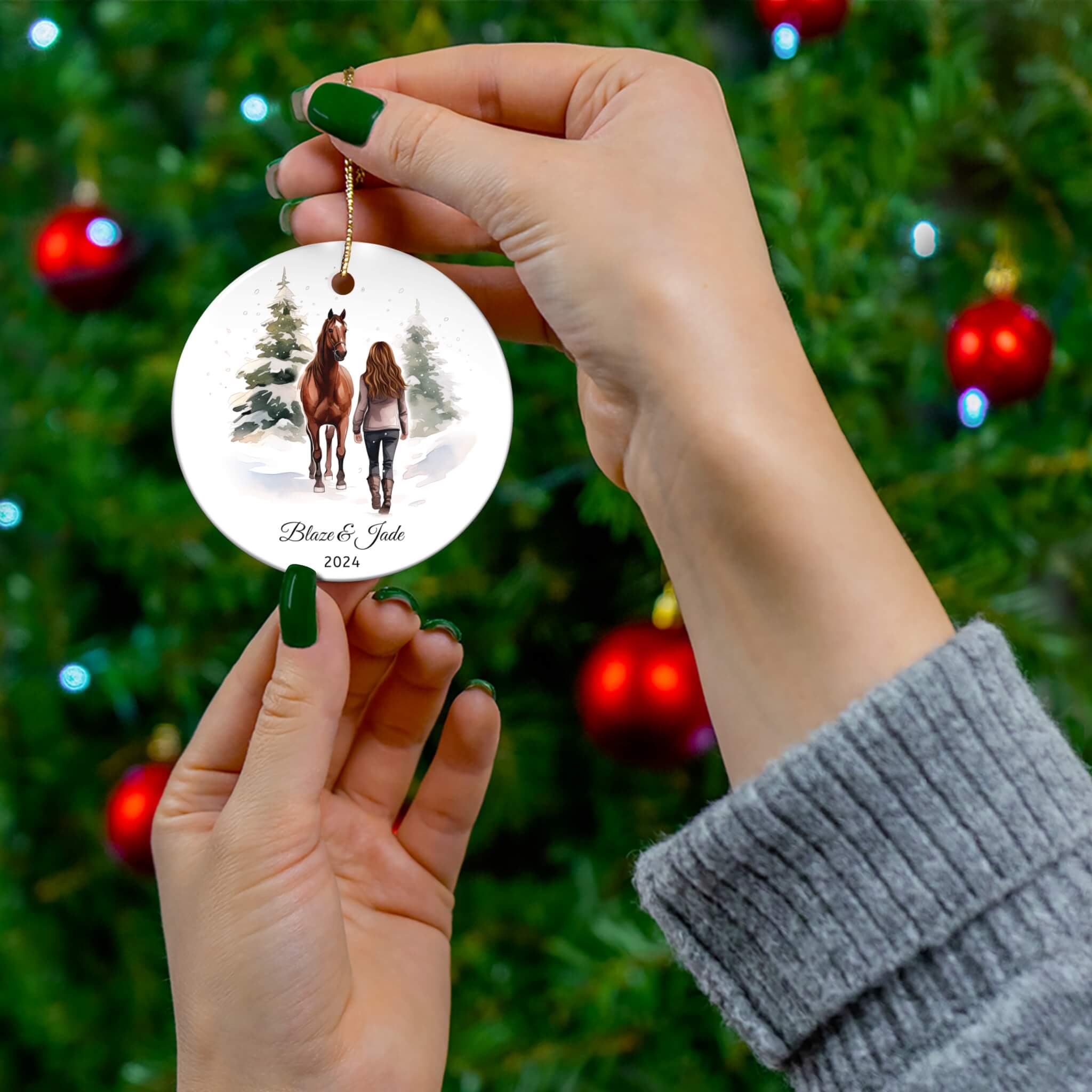 Personalized Horse & Girl Winter Ornament (4 Shapes)