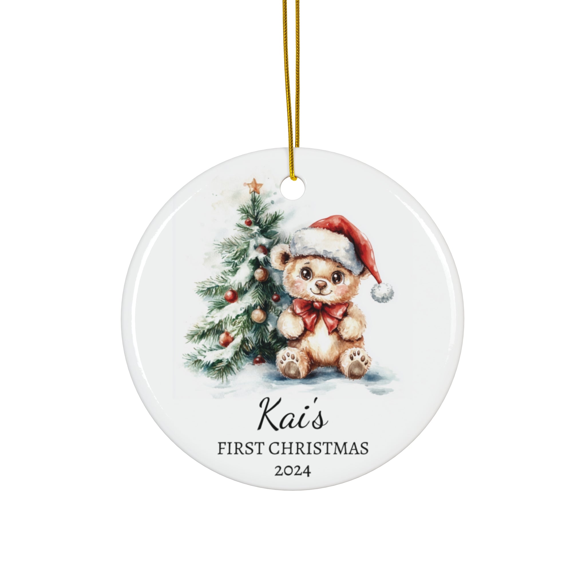 Personalized Sweet Bear with Holiday Tree Ornament