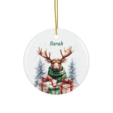 Personalized Moose with Snowy Forest Ornament