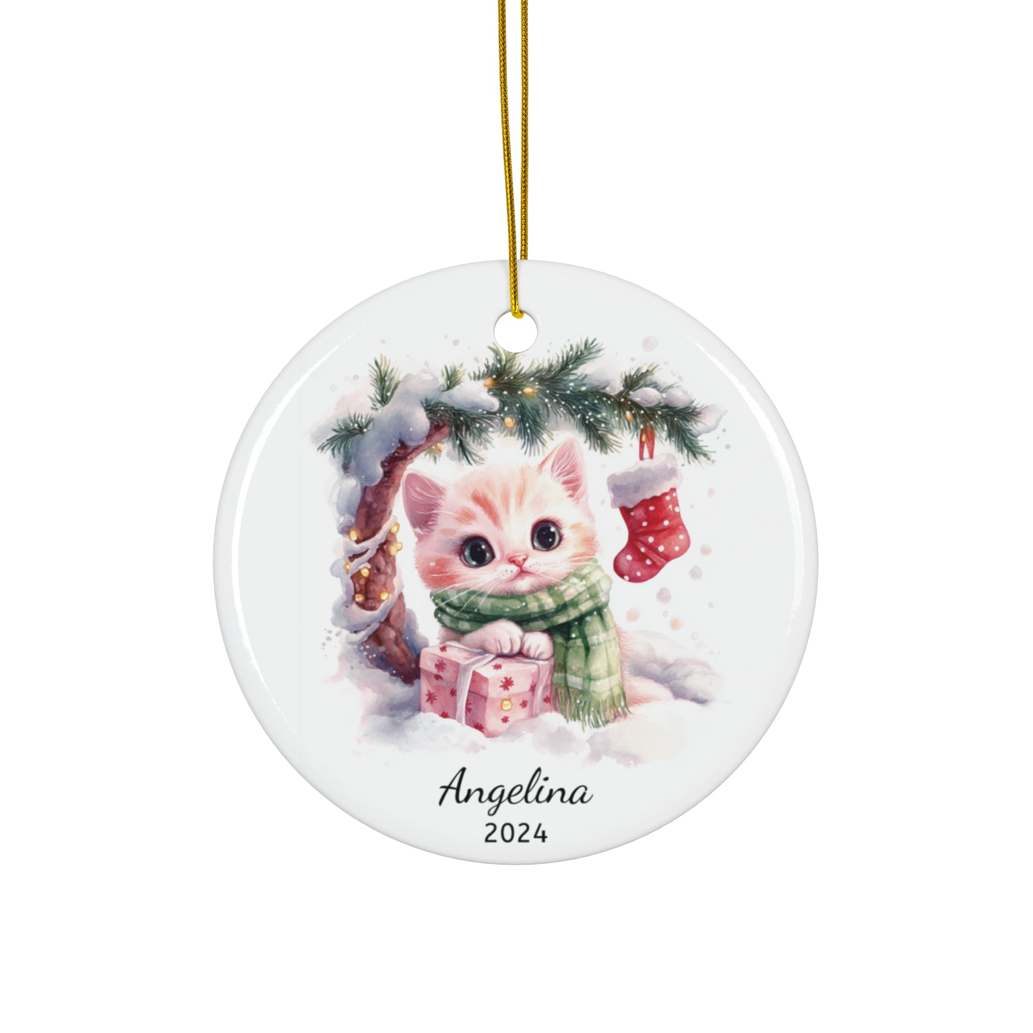 Personalized Snowy Christmas Baby Cat Keepsake Ornament