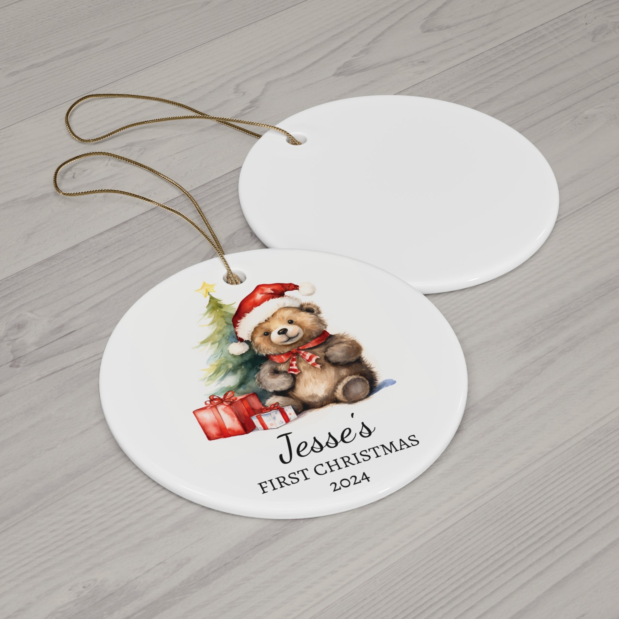 Personalized Whimsical Brown Bear Ornament