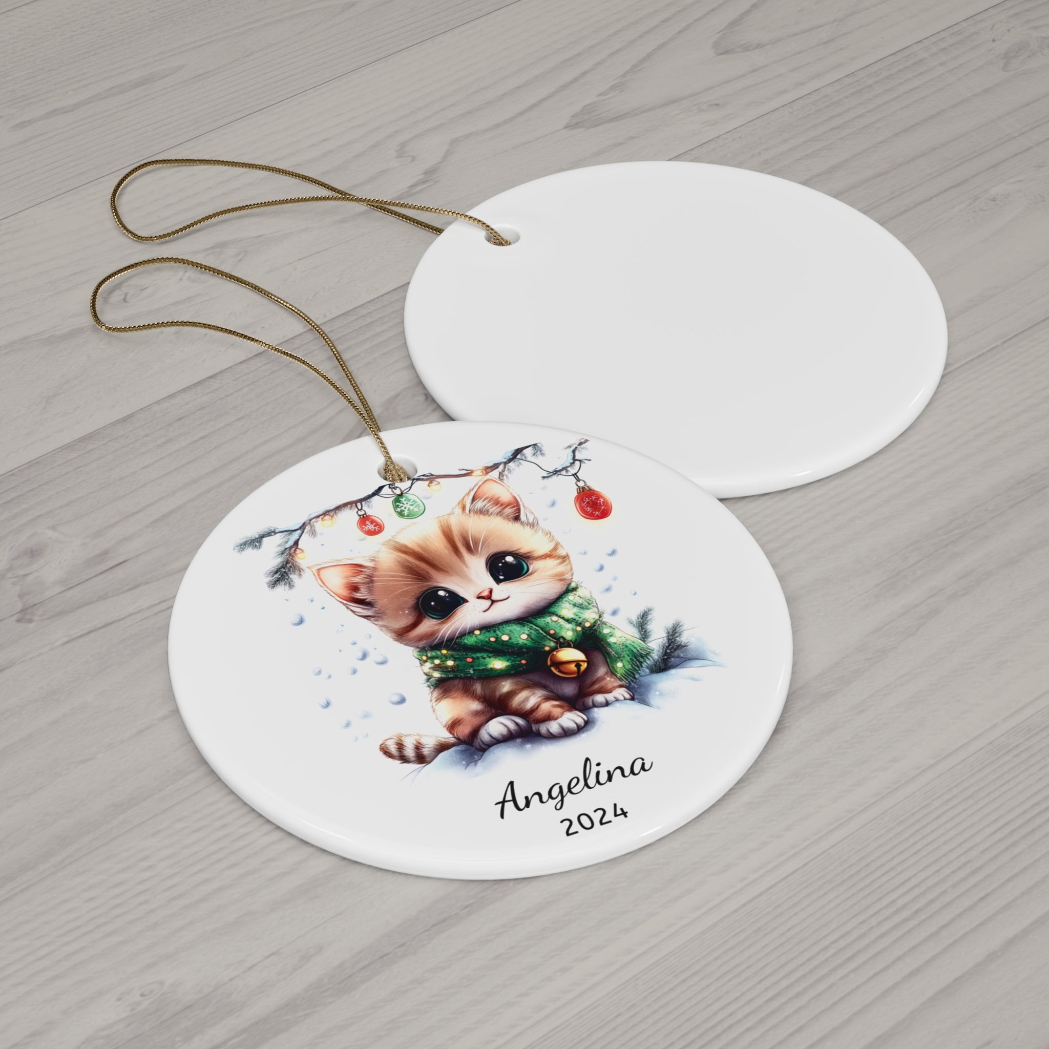 Personalized Kitten with Golden Bell Ornament