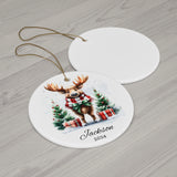 Personalized Cute Moose Holiday Keepsake Ornament