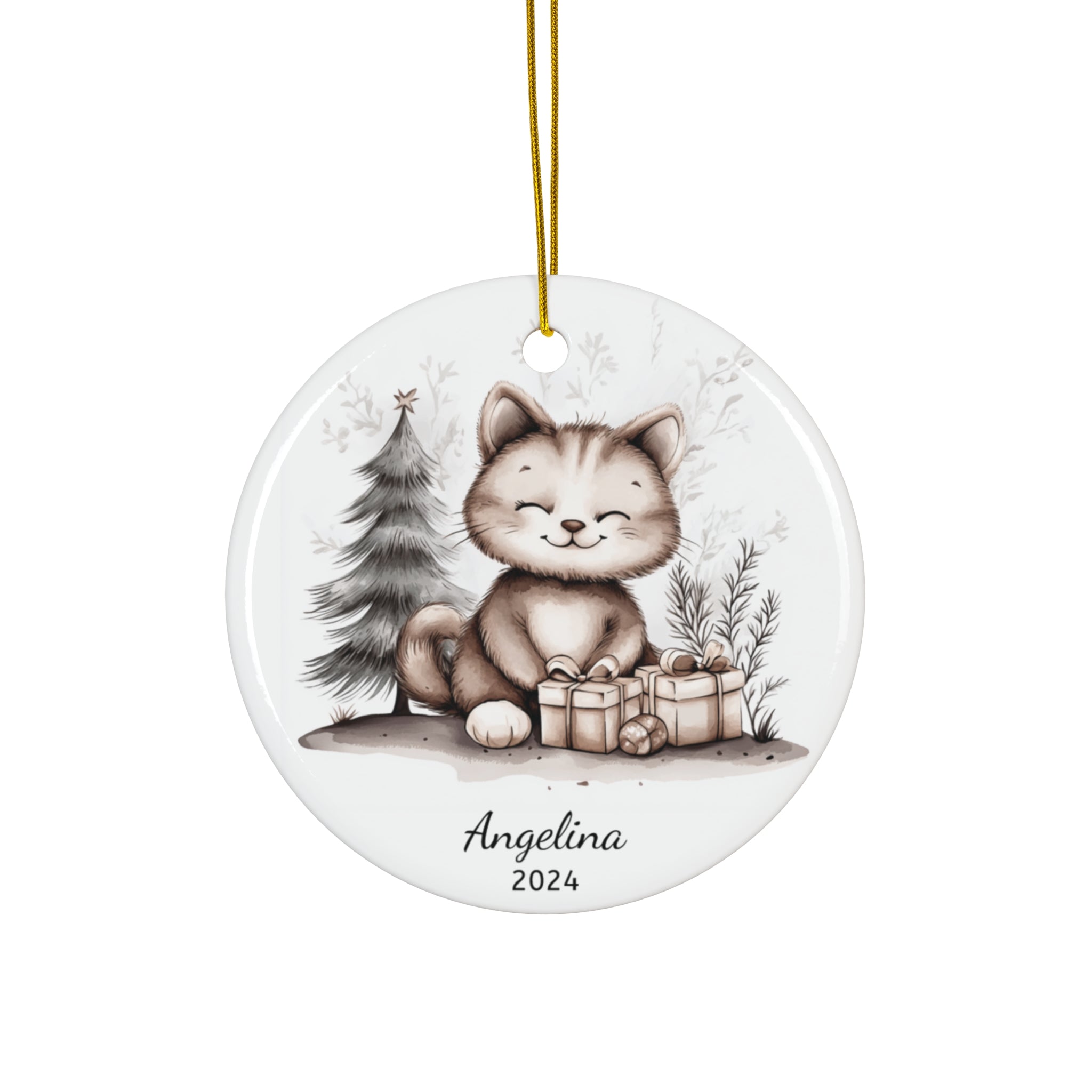 Personalized Happy Cat Christmas Ornament