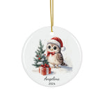 Personalized Festive Owl with Red Bow Ornament