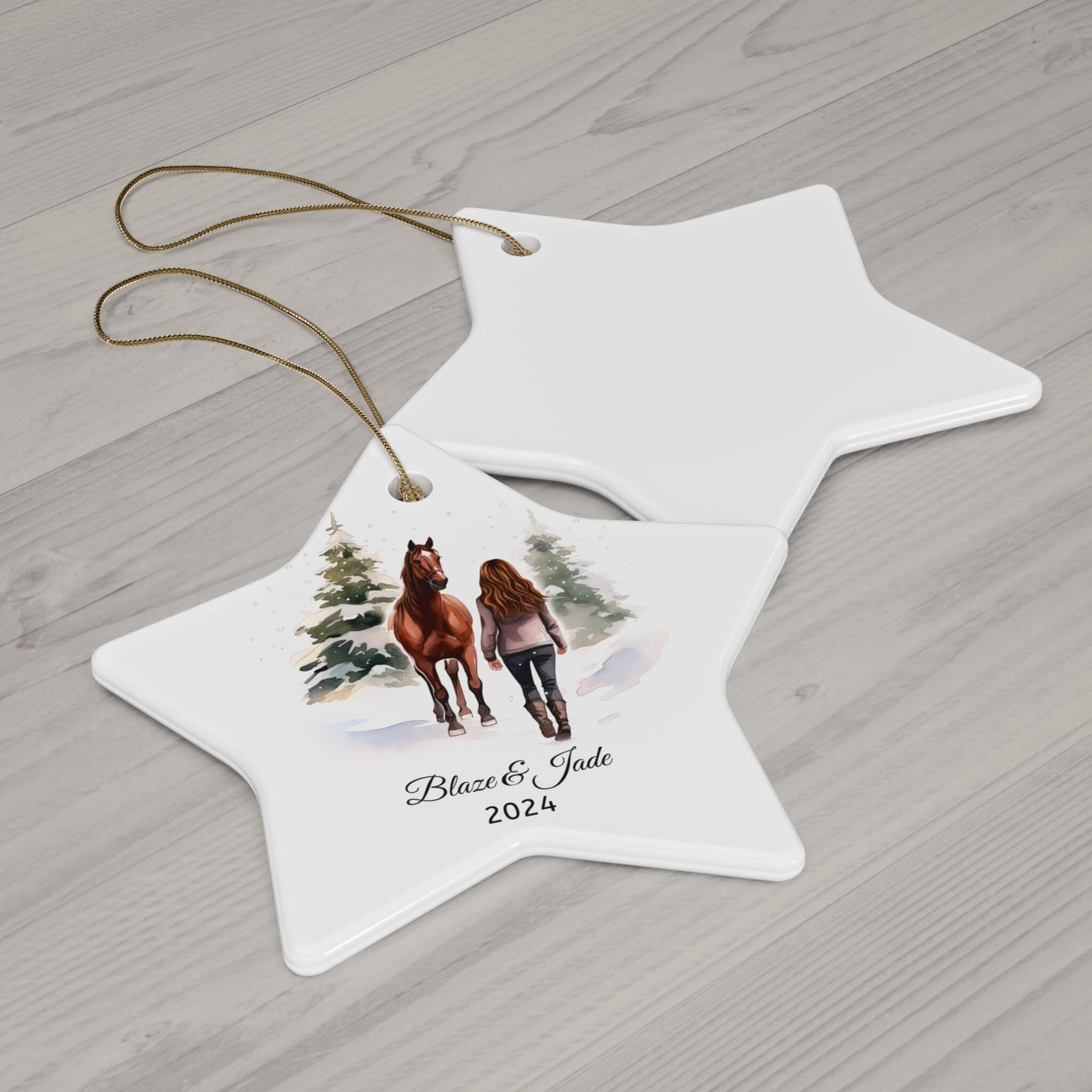 Personalized Horse & Girl Winter Ornament (4 Shapes)