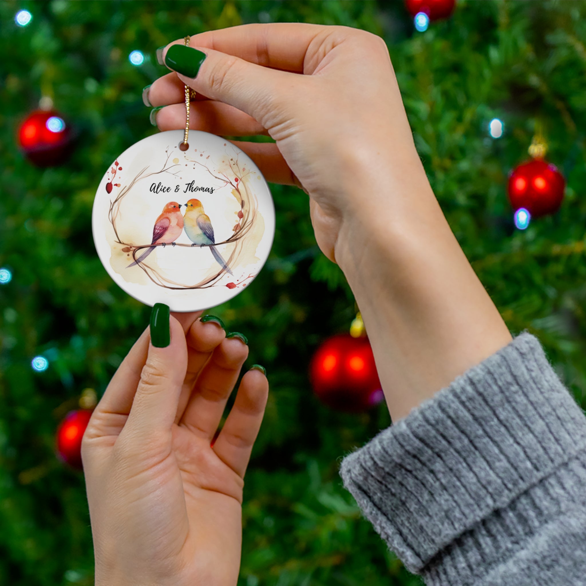 Personalized Colorful Birds & Branches Ornament