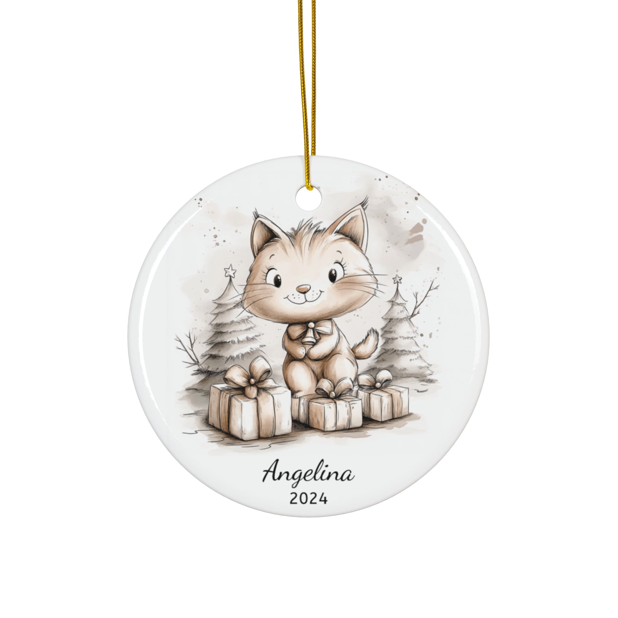 Personalized Vintage Holiday Kitten Ornament