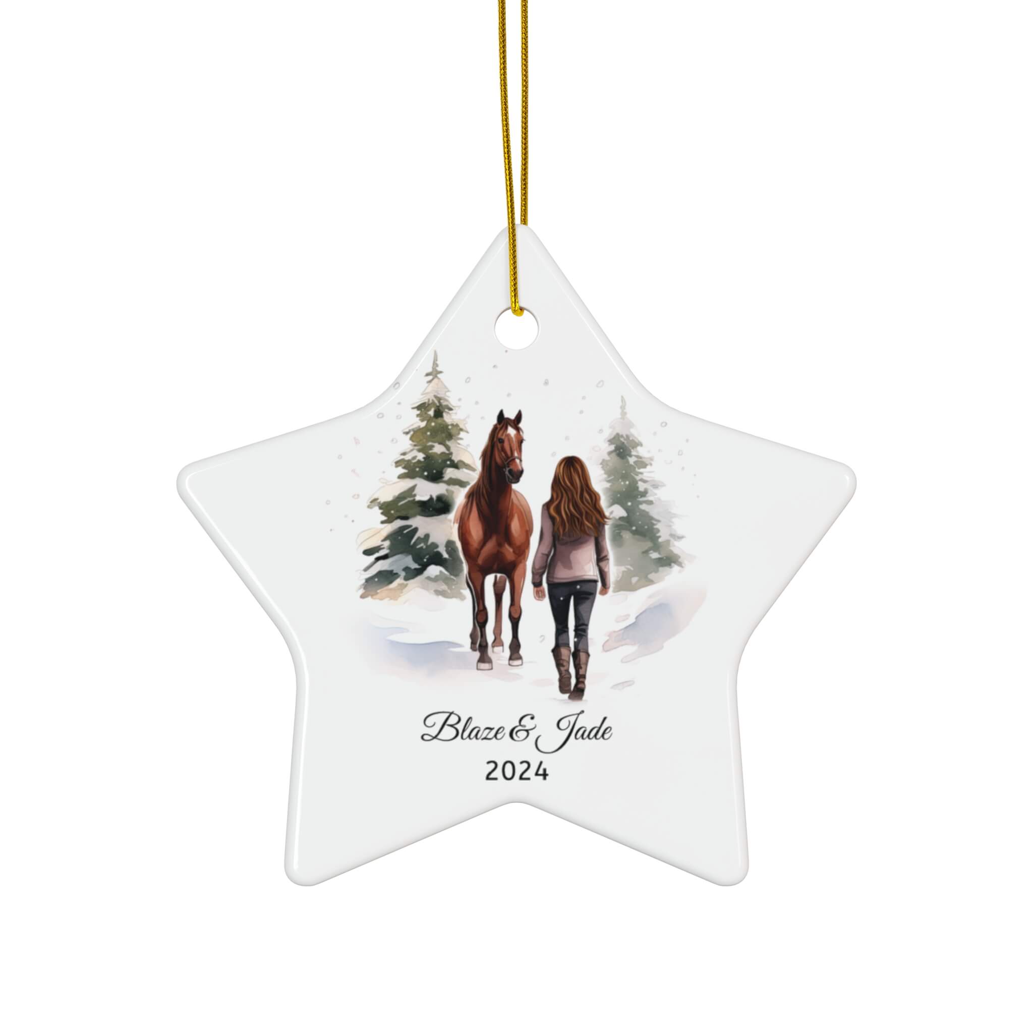 Personalized Horse & Girl Winter Ornament (4 Shapes)