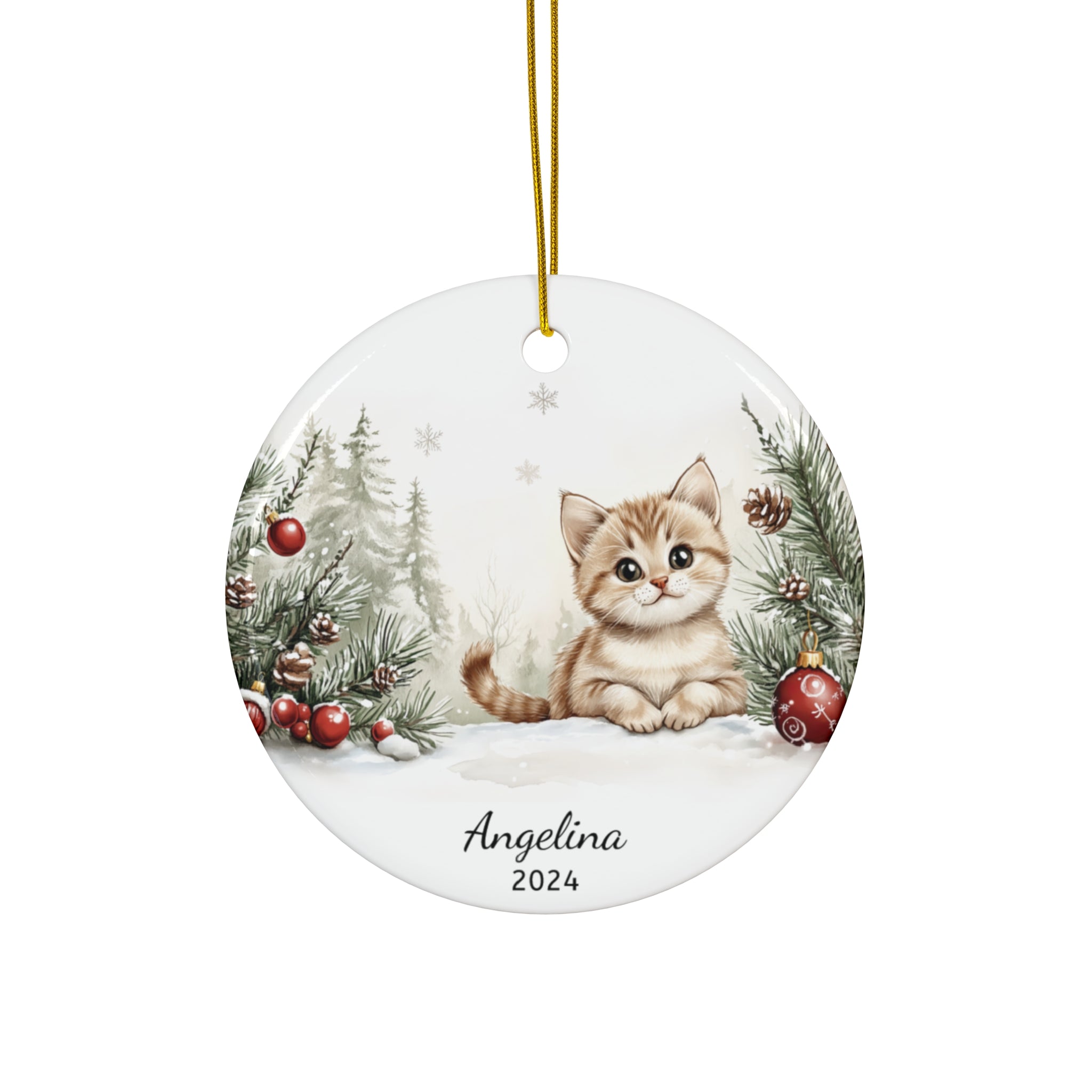 Personalized Festive Kitten with Baubles Ornament