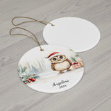 Personalized Owl with Santa Hat Christmas Ornament