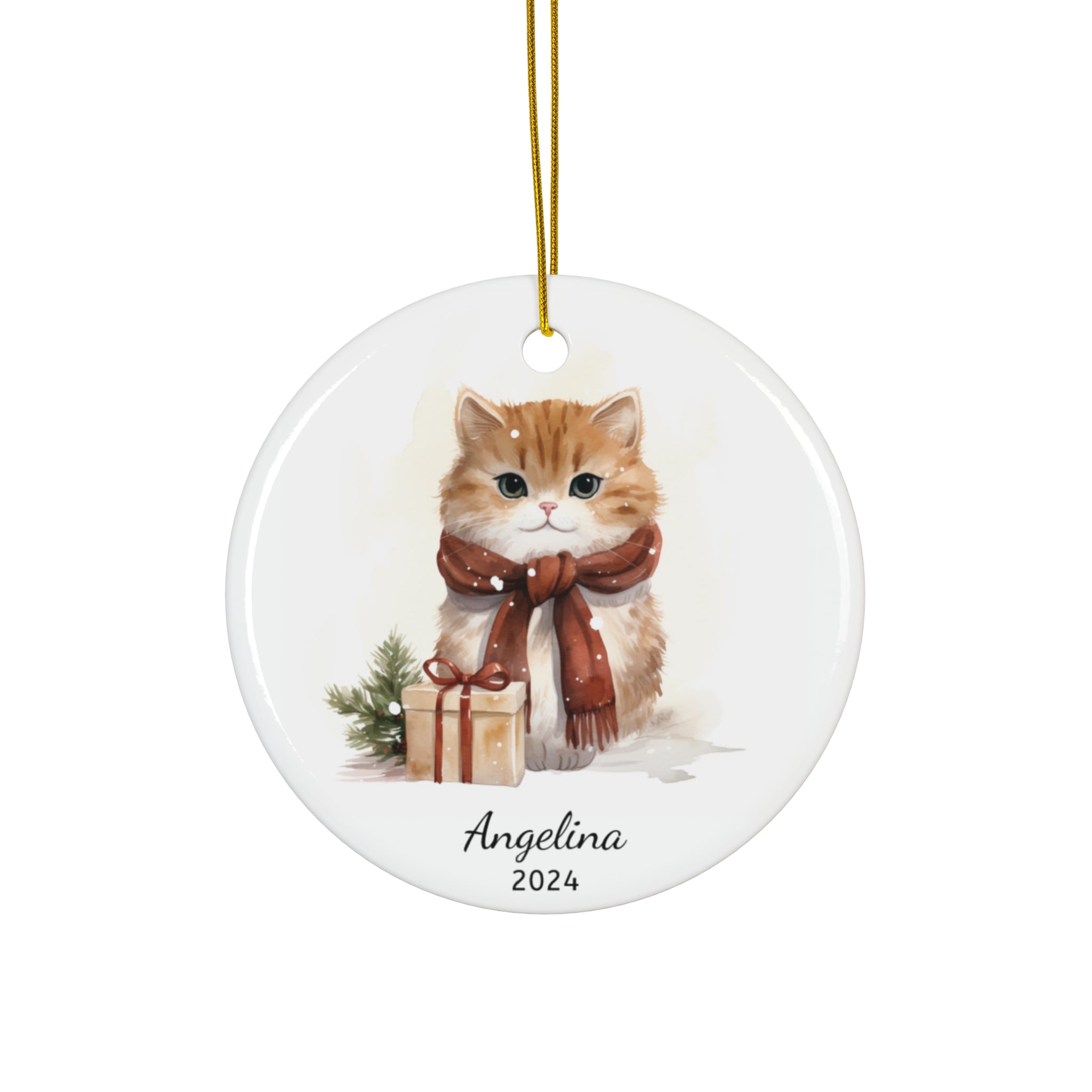 Personalized Cozy Kitten in Scarf Ornament