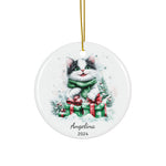 Personalized Black and White Kitten Christmas Ornament