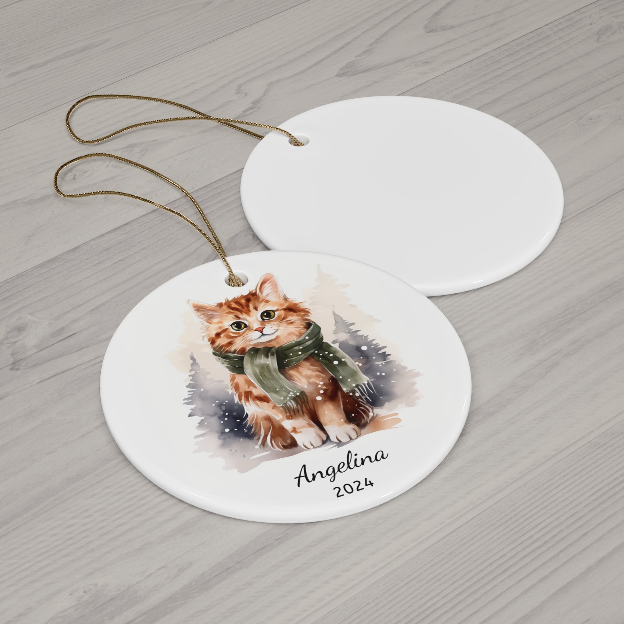 Personalized Winter Forest Cat Ornament