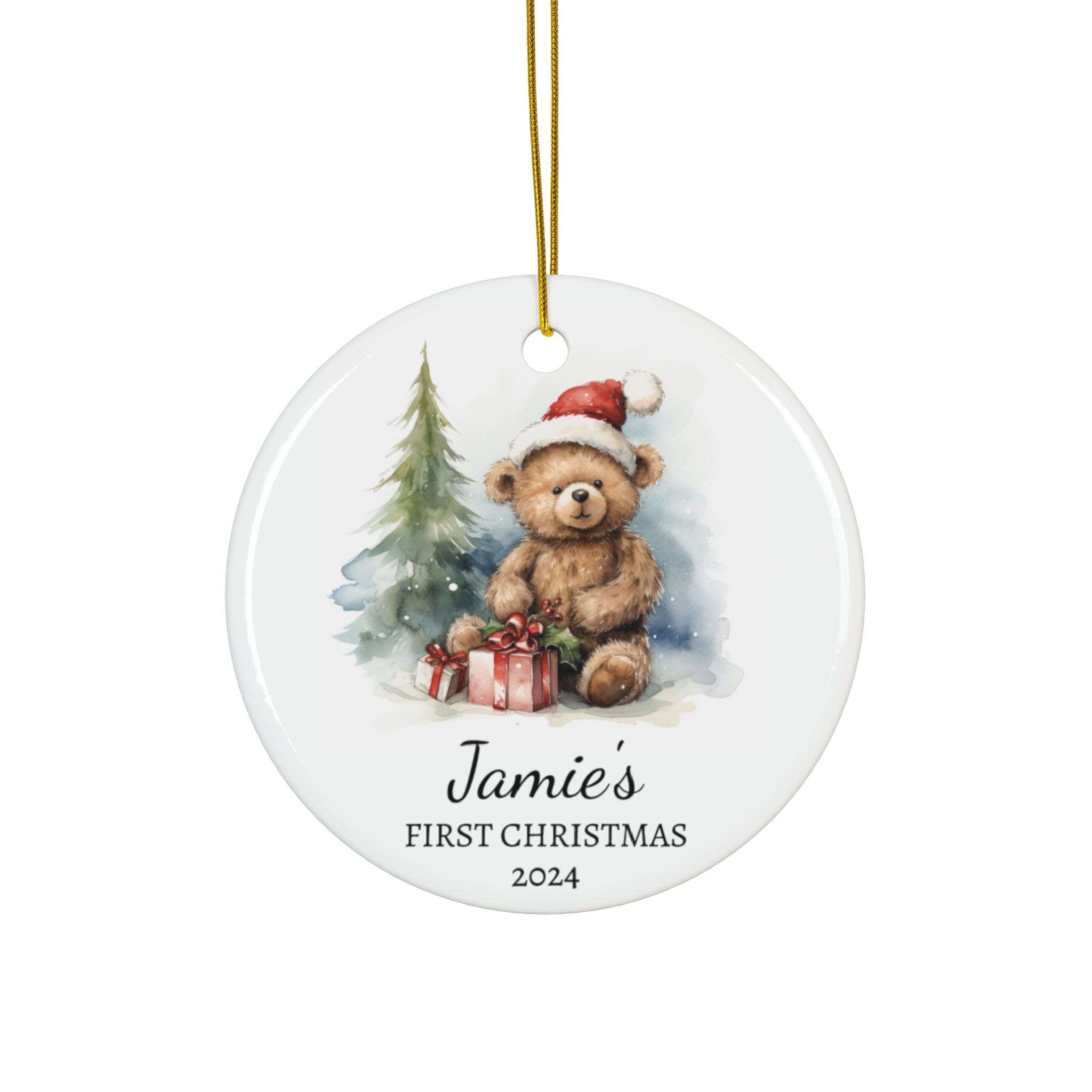 Personalized Cute Santa Teddy Bear Ornament