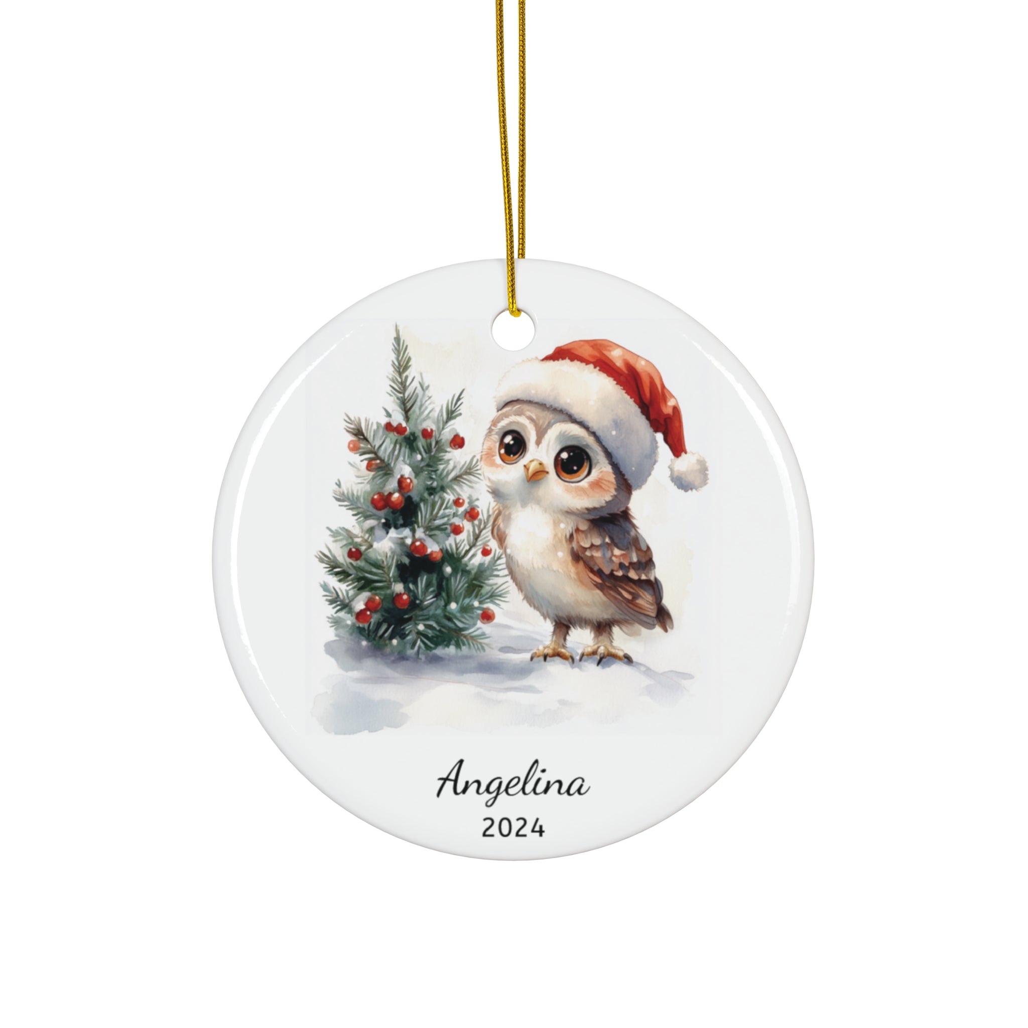 Personalized Owl with Christmas Tree Ornament