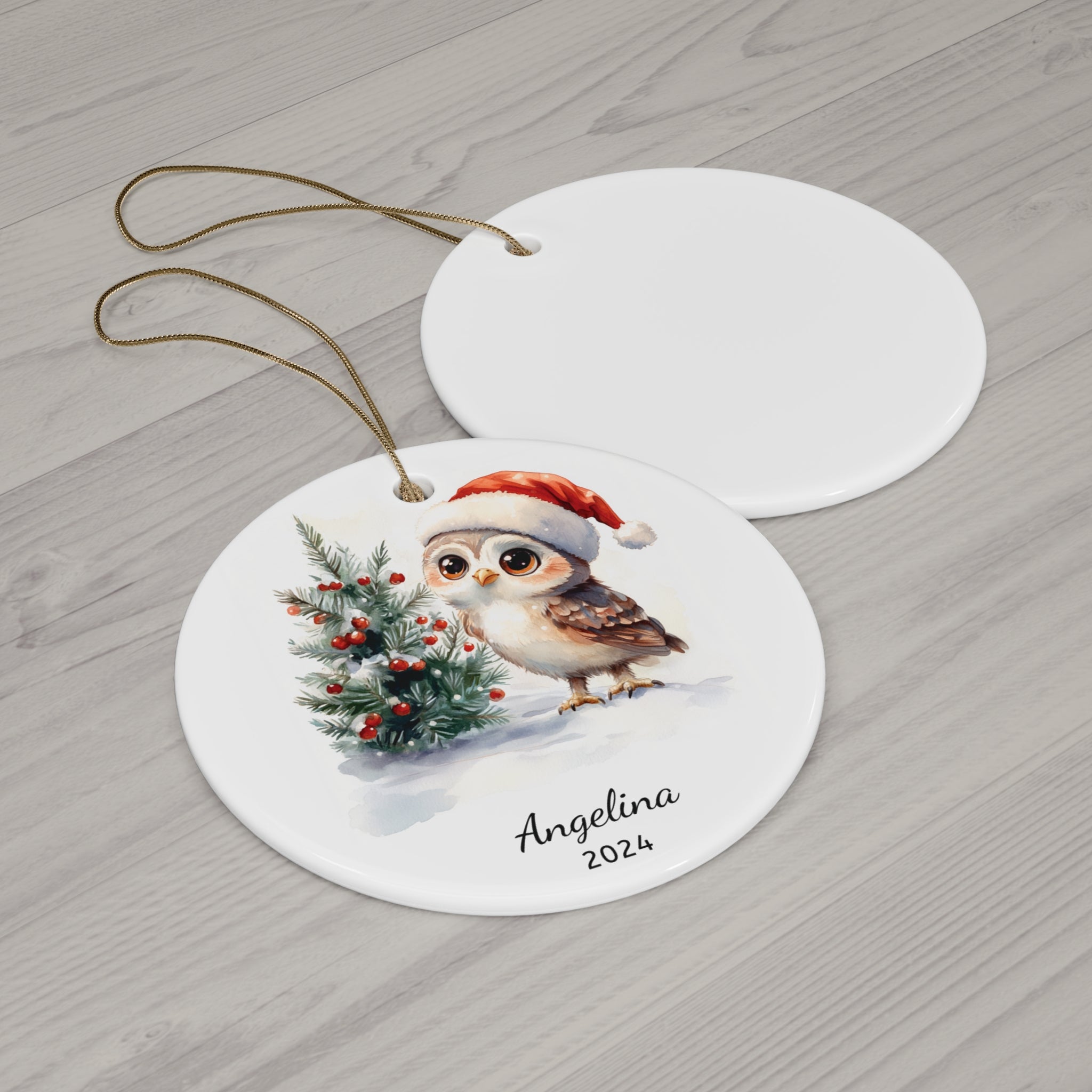 Personalized Owl with Christmas Tree Ornament