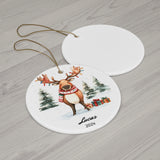 Personalized Whimsical Moose & Christmas Lights Ornament