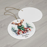 Personalized Snowy Moose Scene Ornament