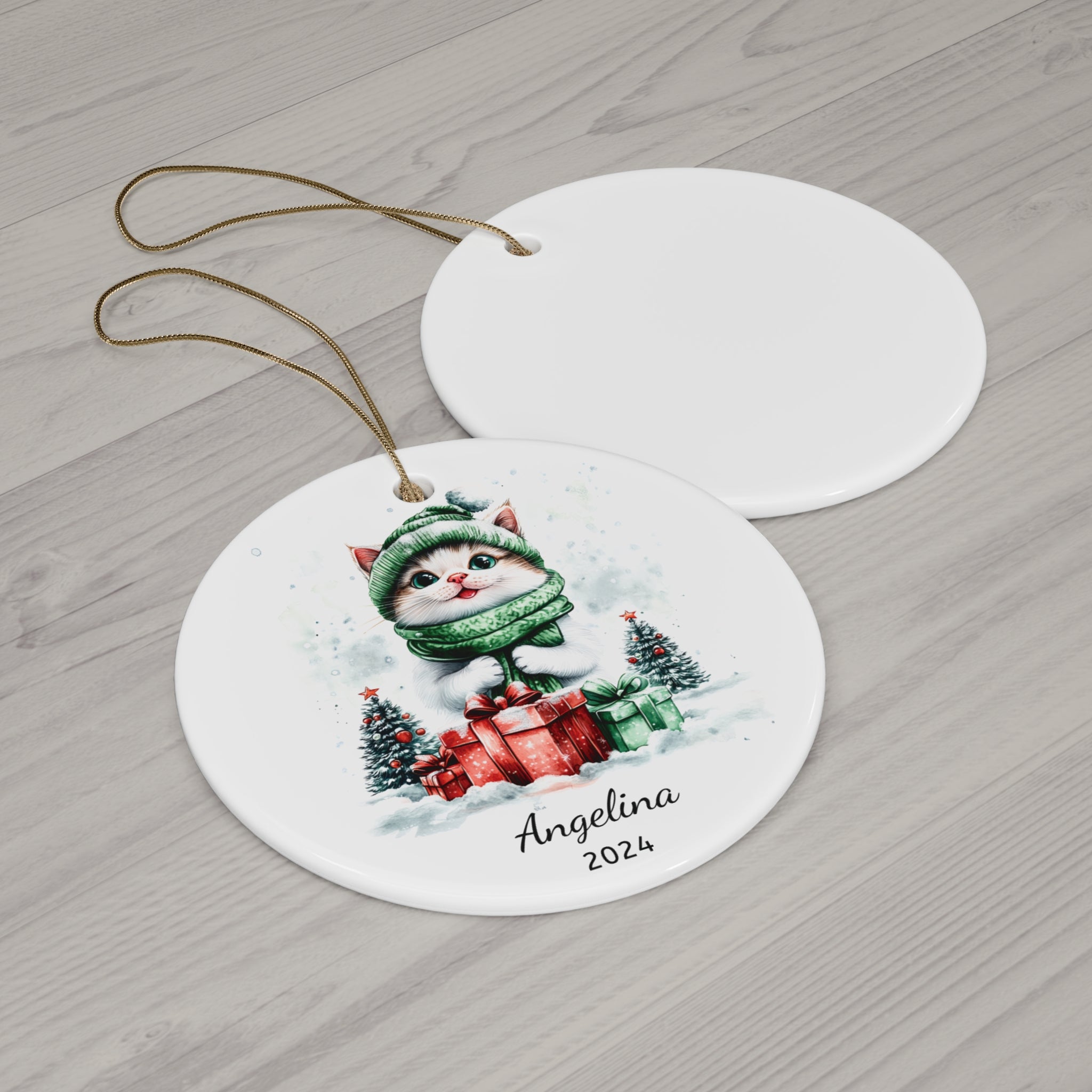 Personalized Enchanting Festive Cat Snow Ornament