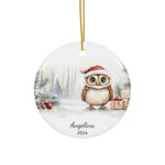 Personalized Owl with Santa Hat Christmas Ornament