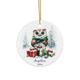 Personalized Wise Owl in Snowy Forest Ornament