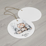 Personalized Festive Kitten with Gifts Ornament