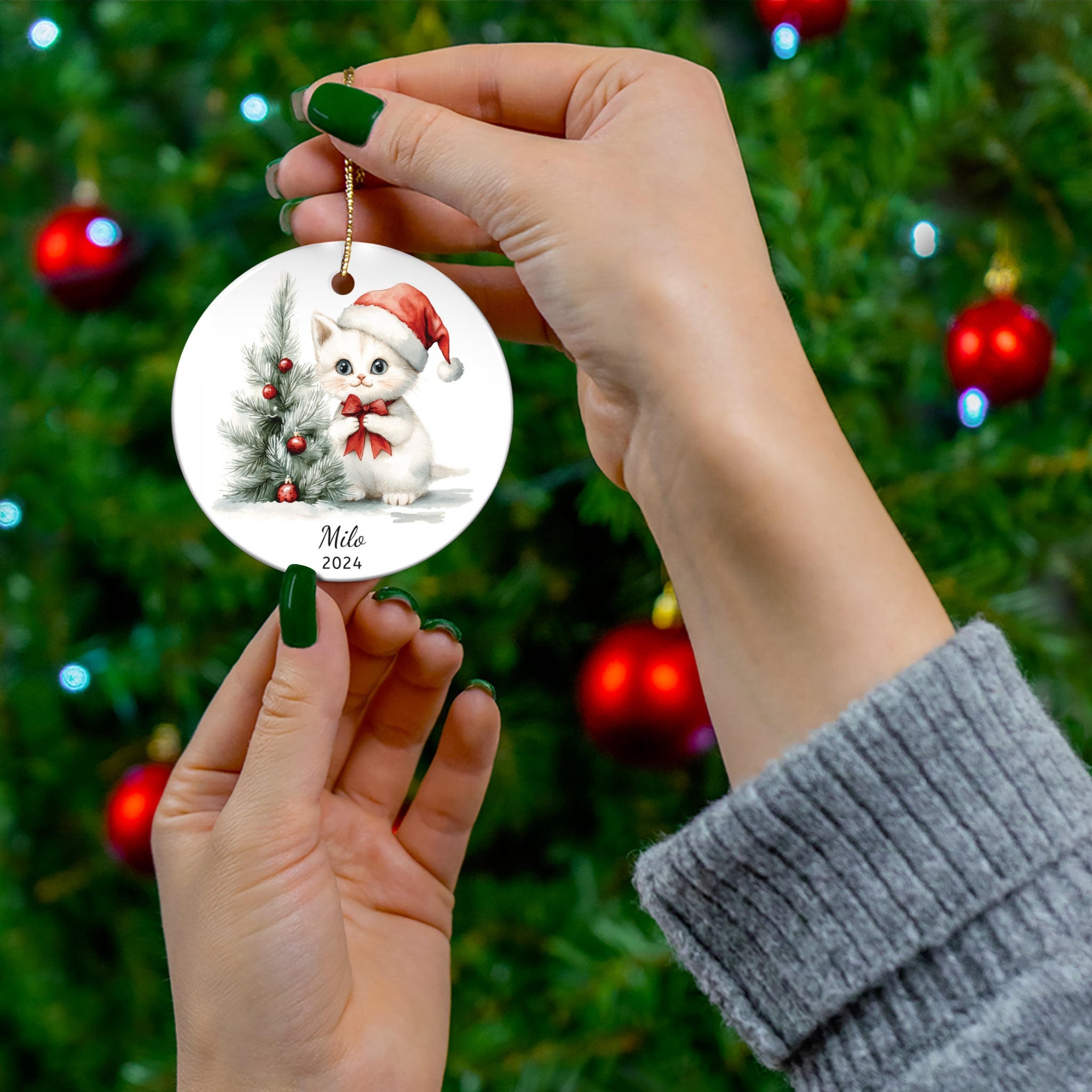 Personalized White Kitten Christmas Ornament