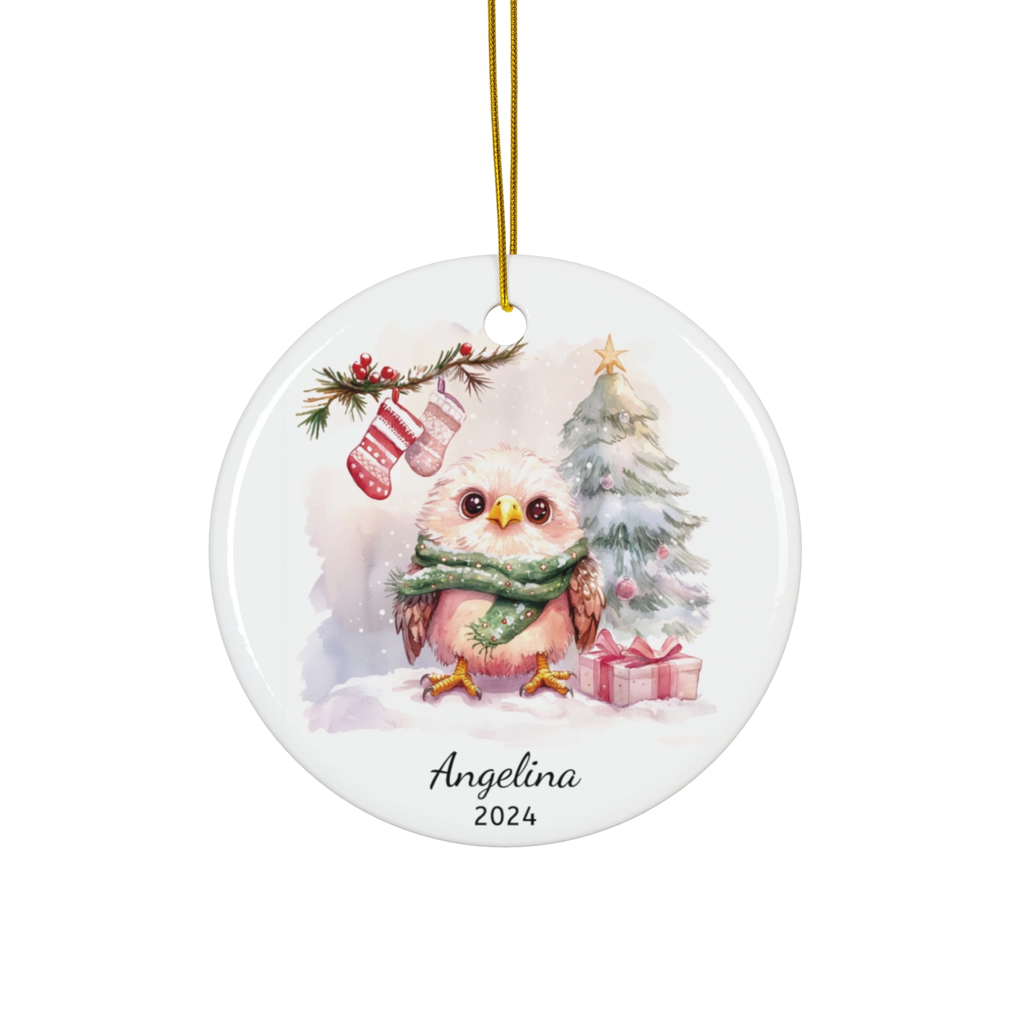 Personalized Fluffy Baby Eagle Holiday Ornament