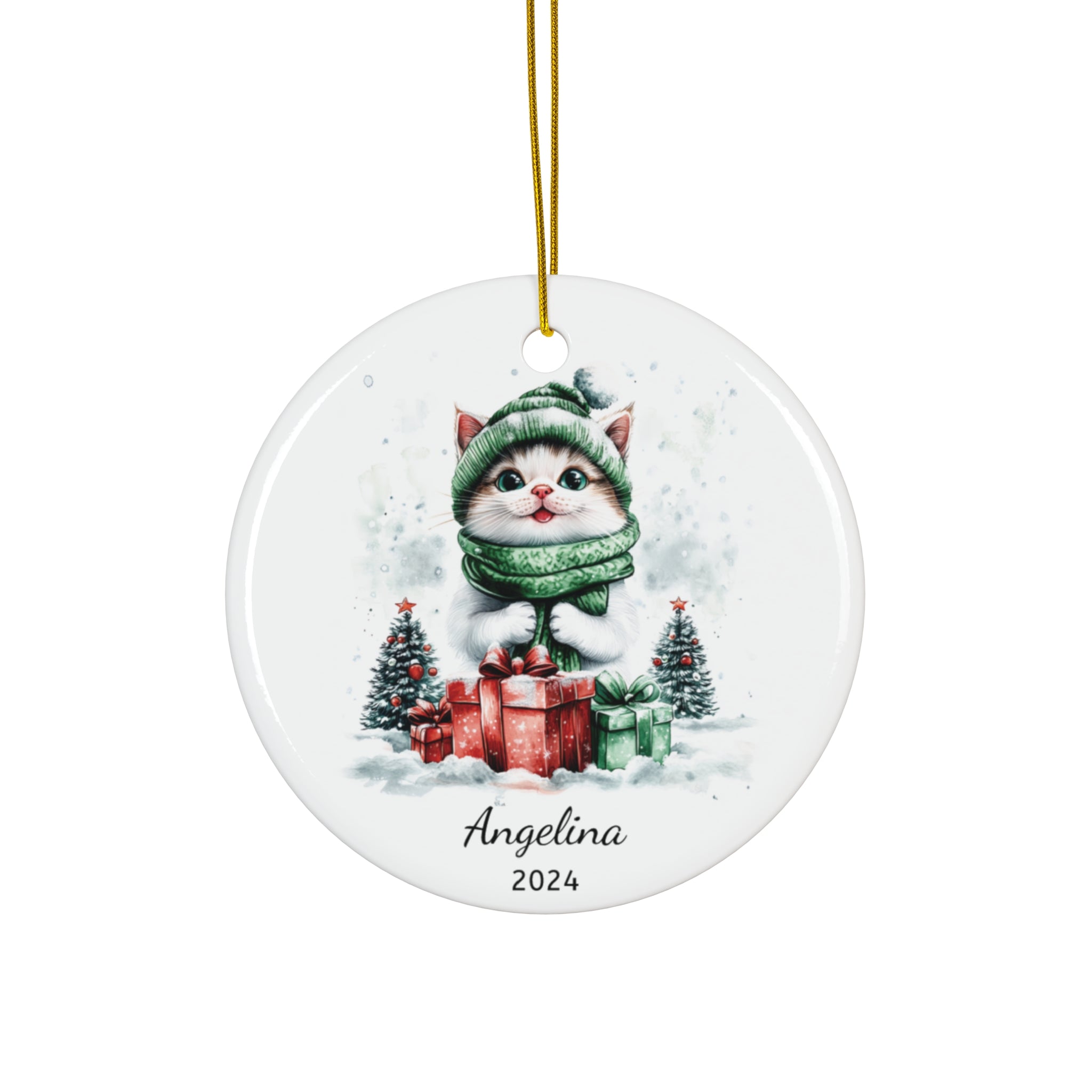 Personalized Enchanting Festive Cat Snow Ornament