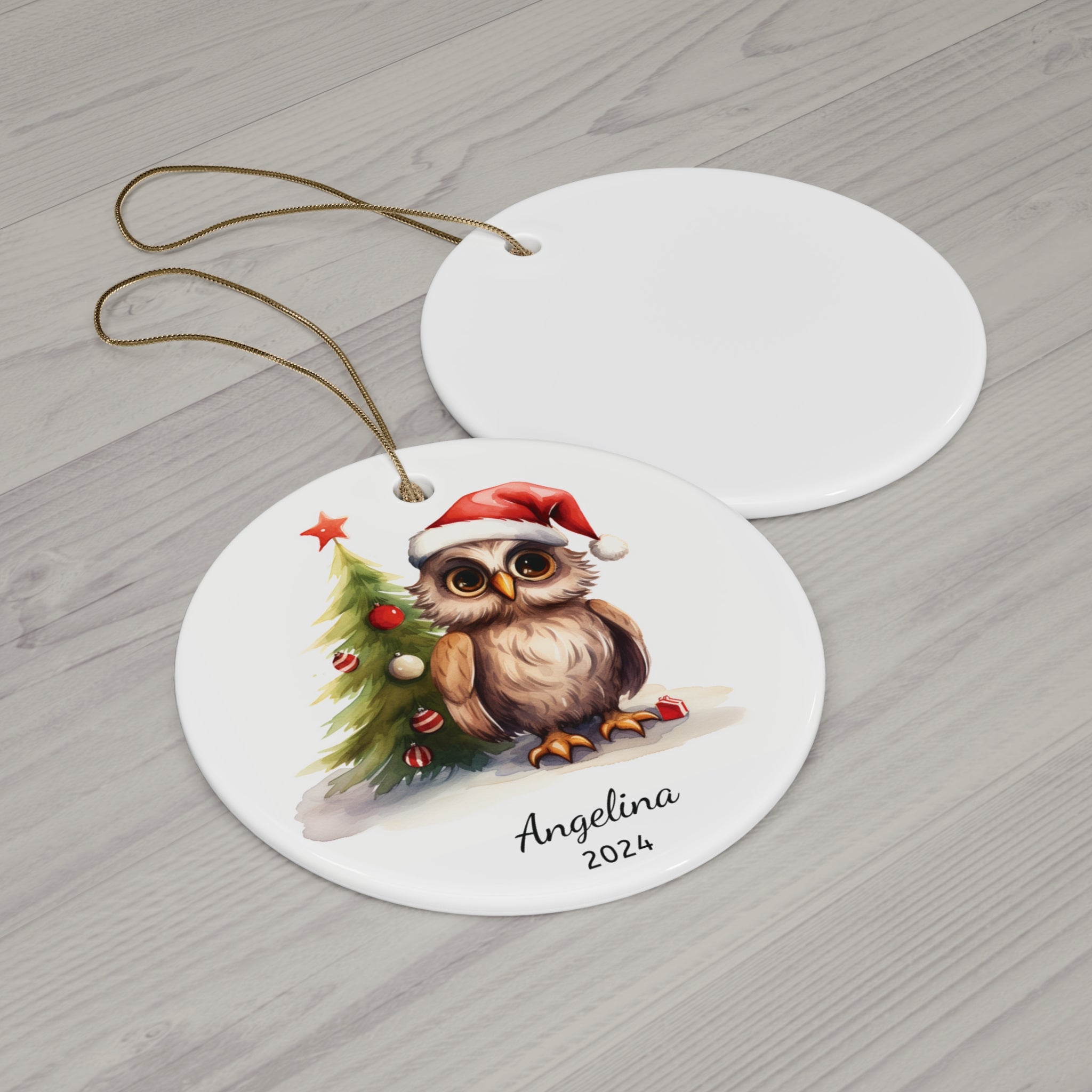 Personalized Owl with Christmas Tree Ornament