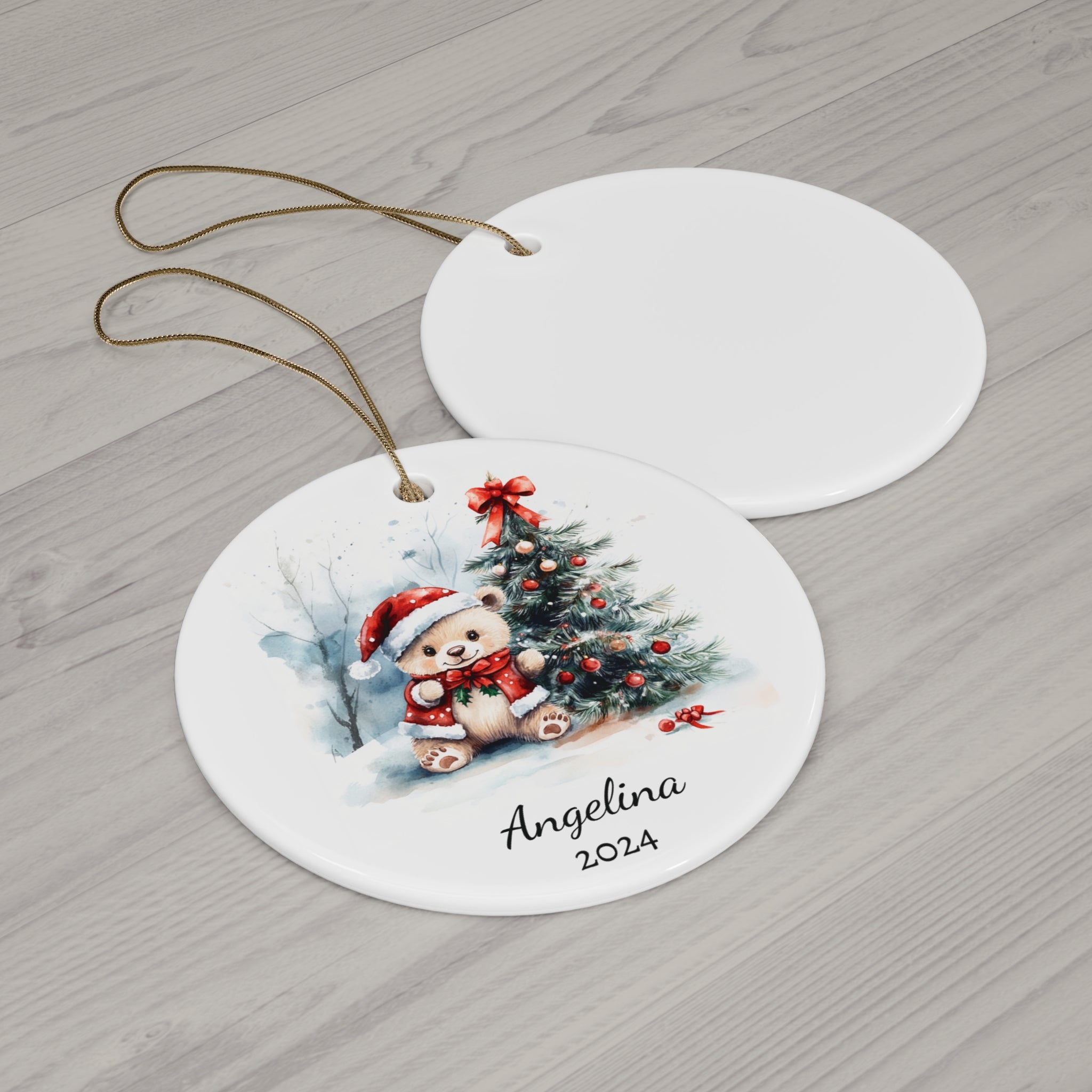 Personalized Holiday Teddy Bear & Tree Ornament