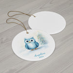 Personalized Snowy Winter Blue Owl Ornament