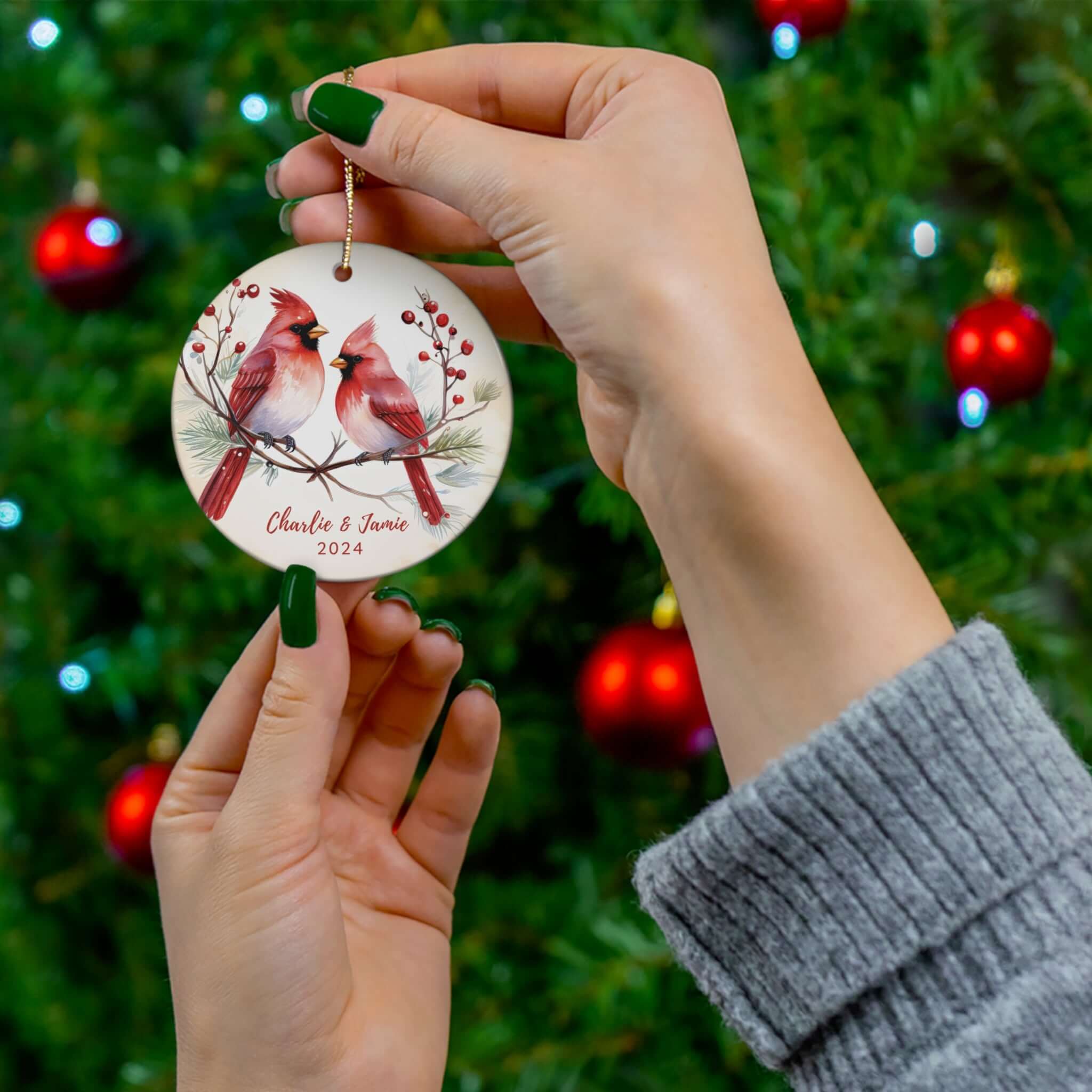 Personalized Red Cardinal Birds Ornament