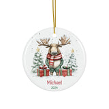 Personalized Snowy Moose with Red Scarf Ornament