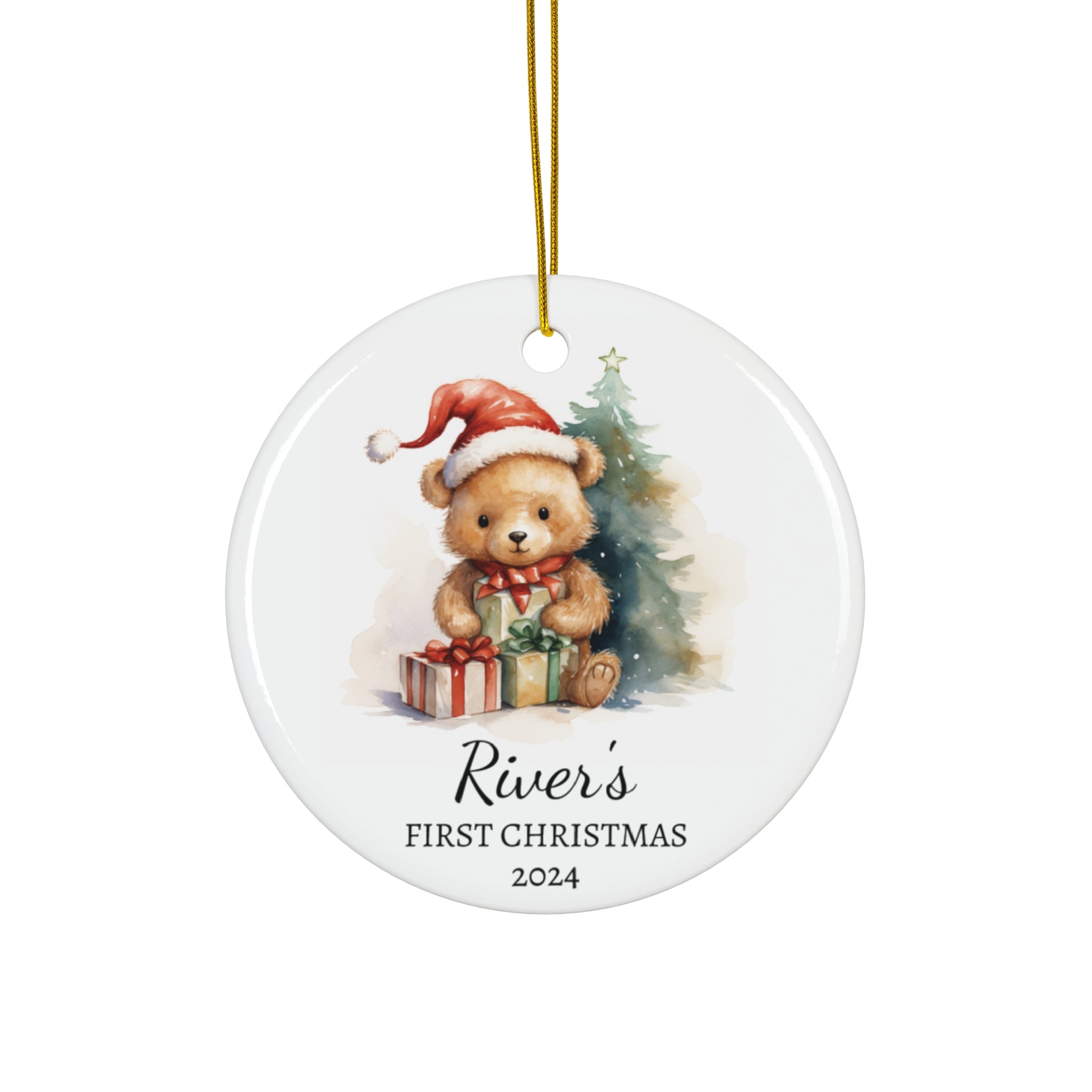 Personalized Christmas Bear with Presents Ornament