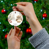 Personalized Snowy Forest Owl Holiday Ornament