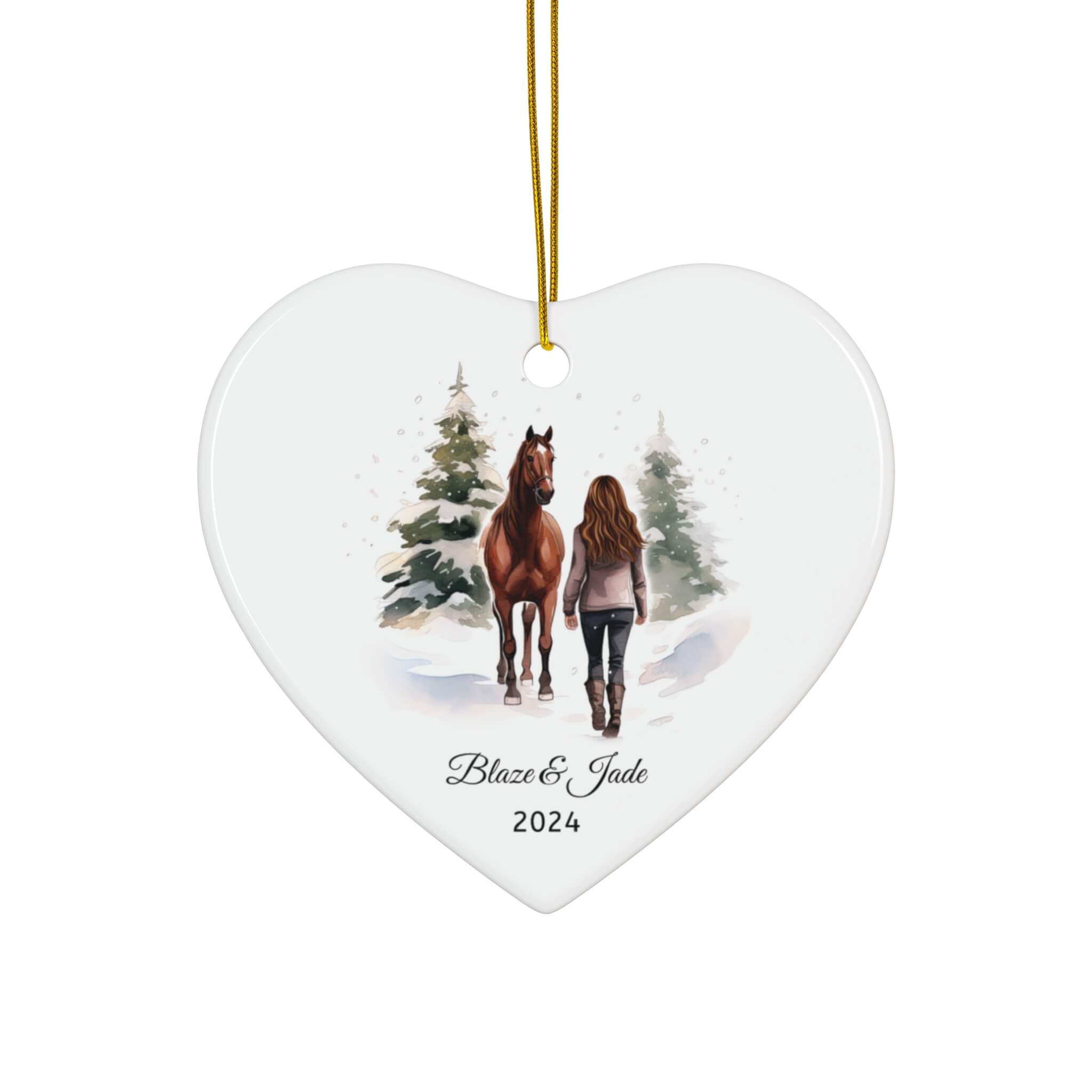 Personalized Horse & Girl Winter Ornament (4 Shapes)