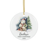 Personalized Adorable Polar Bear with Holly Ornament