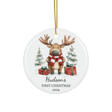 Personalized Cheerful Moose Christmas Ornament