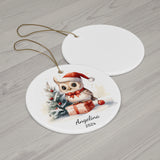 Personalized Long-Eared Owl with Red Bow Ornament