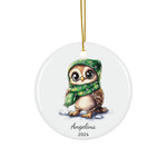 Personalized Owl with Green Hat & Scarf Ornament