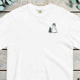 Small chest design of a top-hatted snowman standing beside a pine tree
