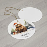 Personalized Cute Grizzly Bear Christmas Ornament